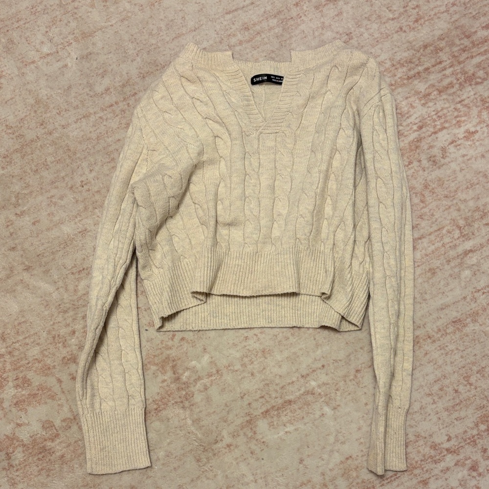 SHEIN Cream Cable Knit Sweater